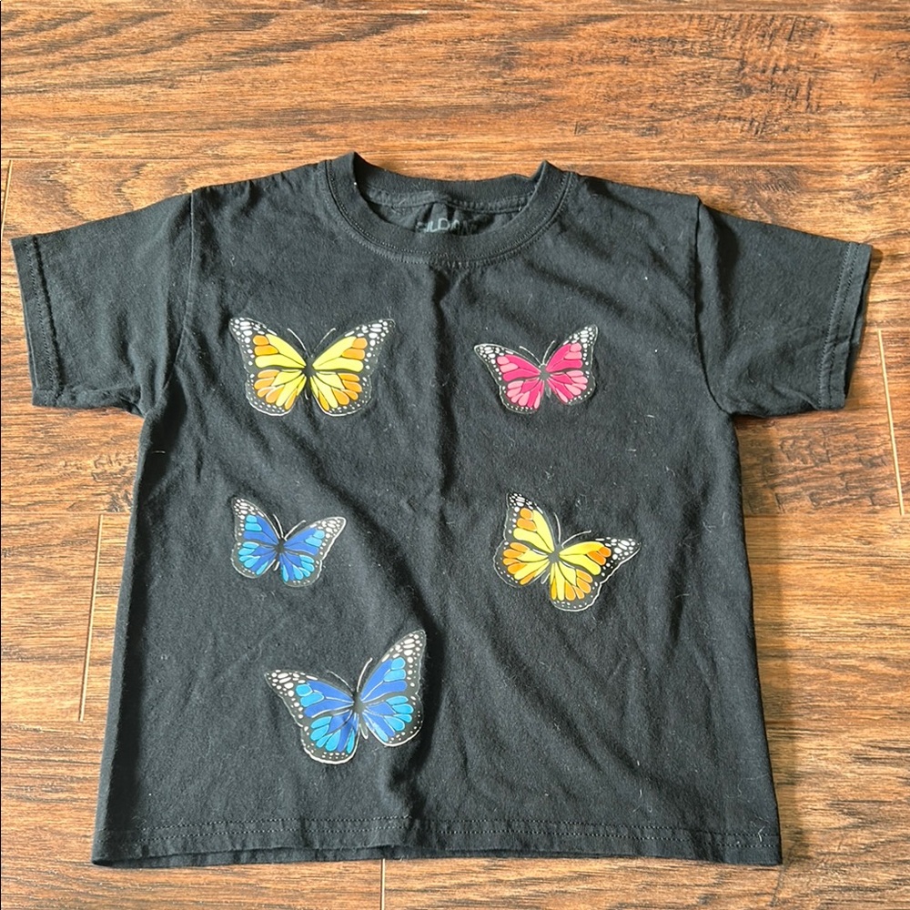 Kids Custom Black Butterfly T-Shirt